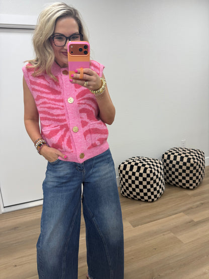 Pink Tiger Stripe Knit Sweater Vest