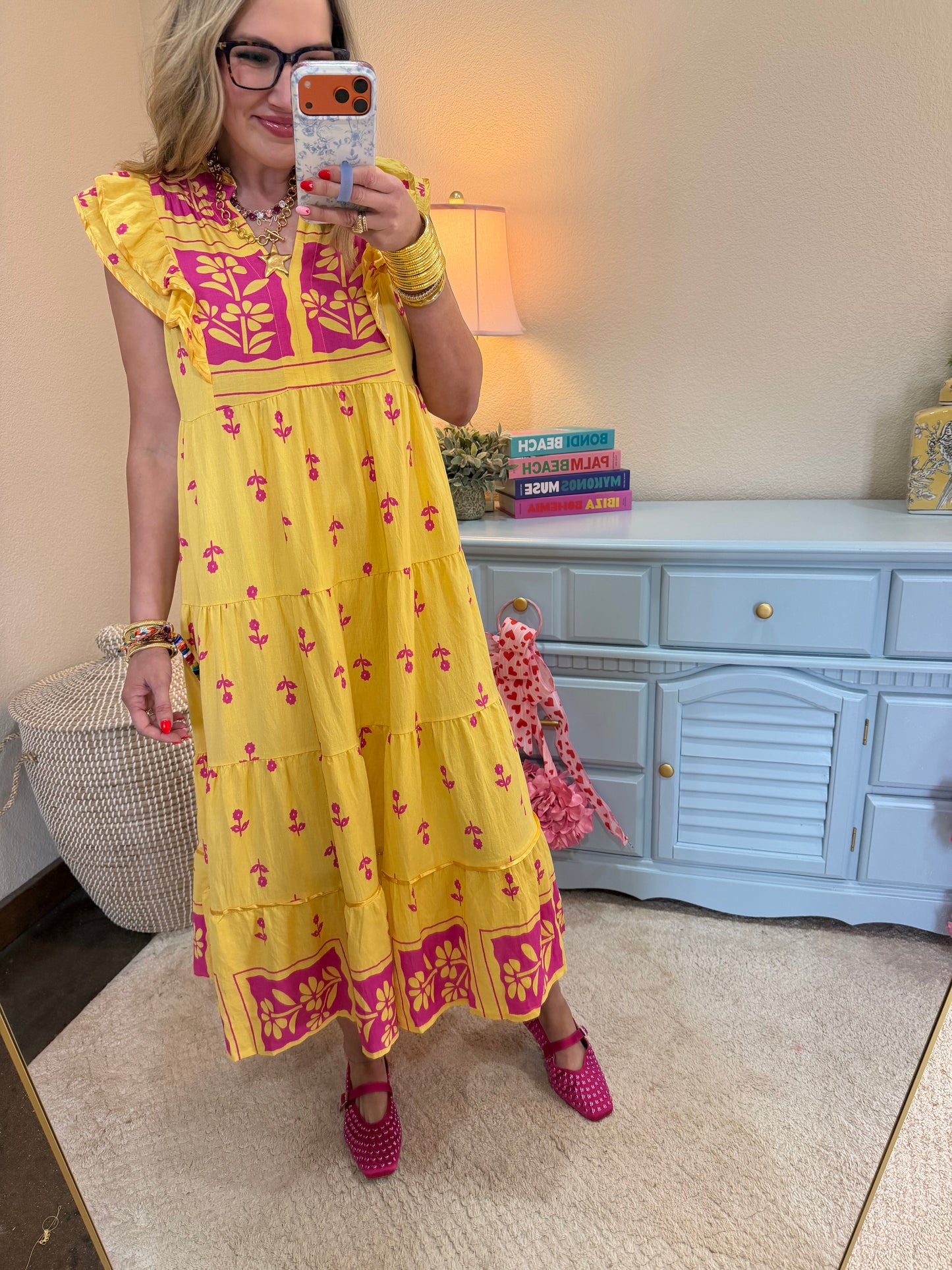 Honey Floral Tiered Ruffle Midi Dress