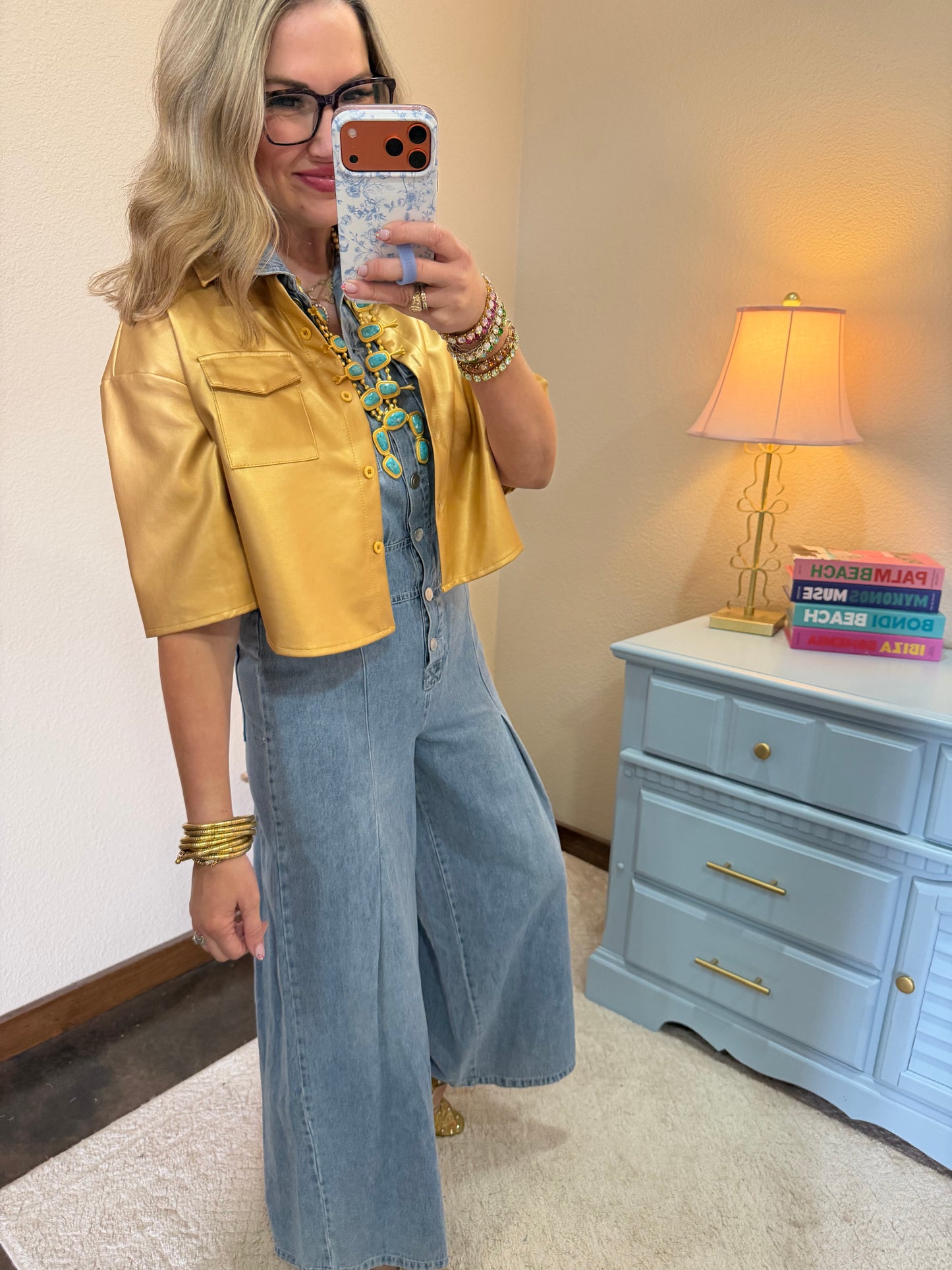 Denim Sleeveless Tuck Pleated Wide Leg Jumpsuit