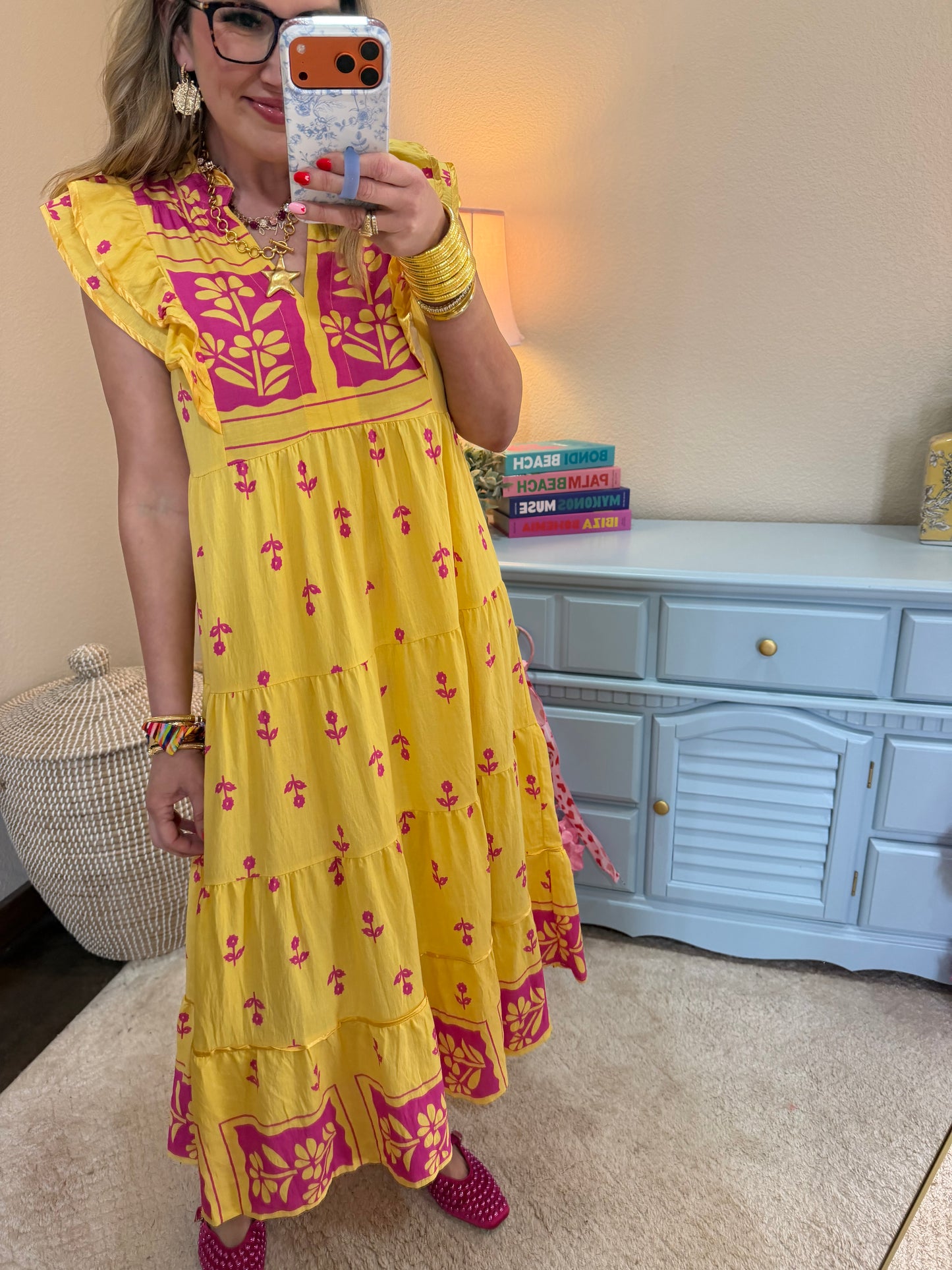 Honey Floral Tiered Ruffle Midi Dress