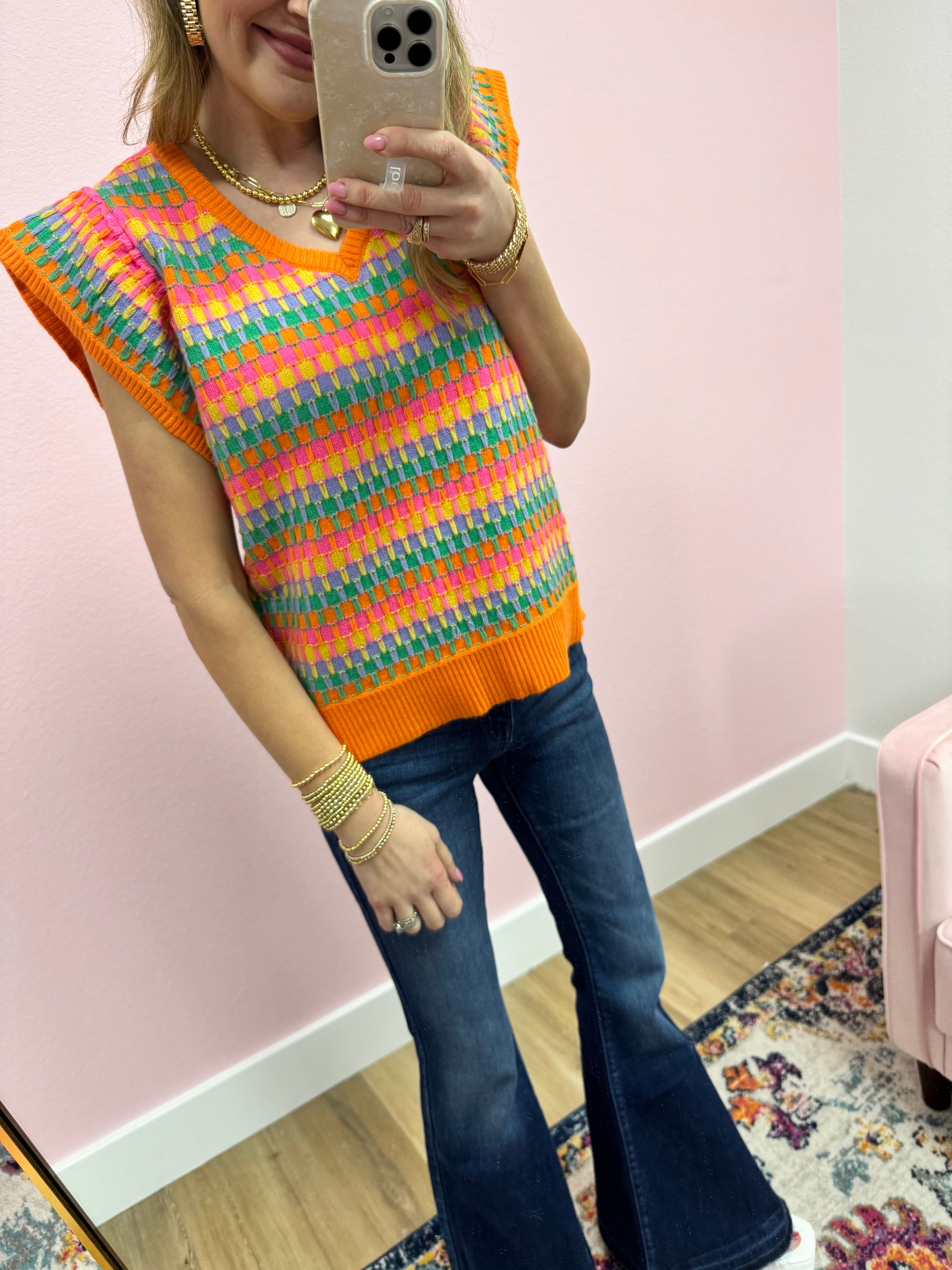 THML Pink and Orange Knit Sweater Top