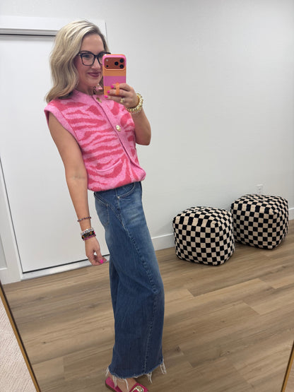 Pink Tiger Stripe Knit Sweater Vest