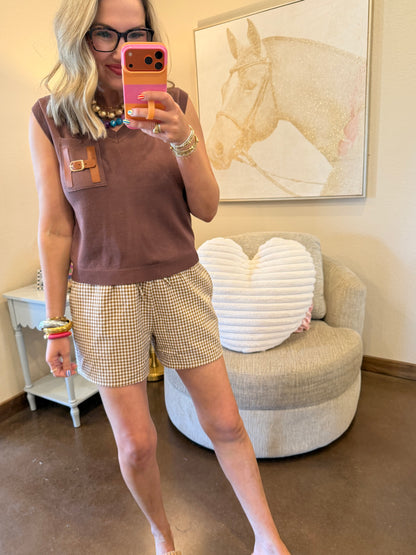 Brown One Size H pocket Top