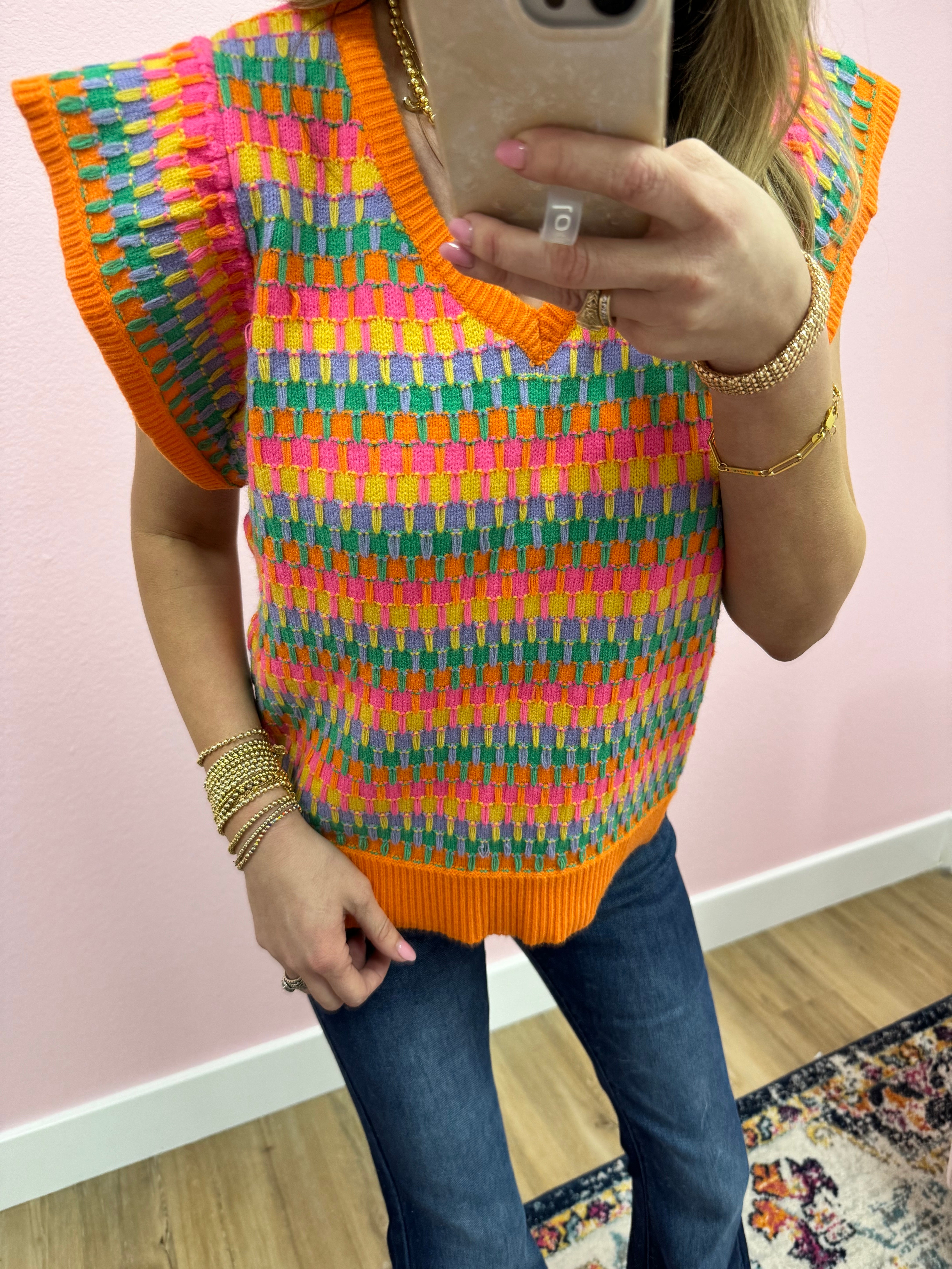 THML Pink and Orange Knit Sweater Top