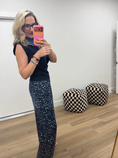 Leopard Jacquard Denim Barrel-Leg Pants