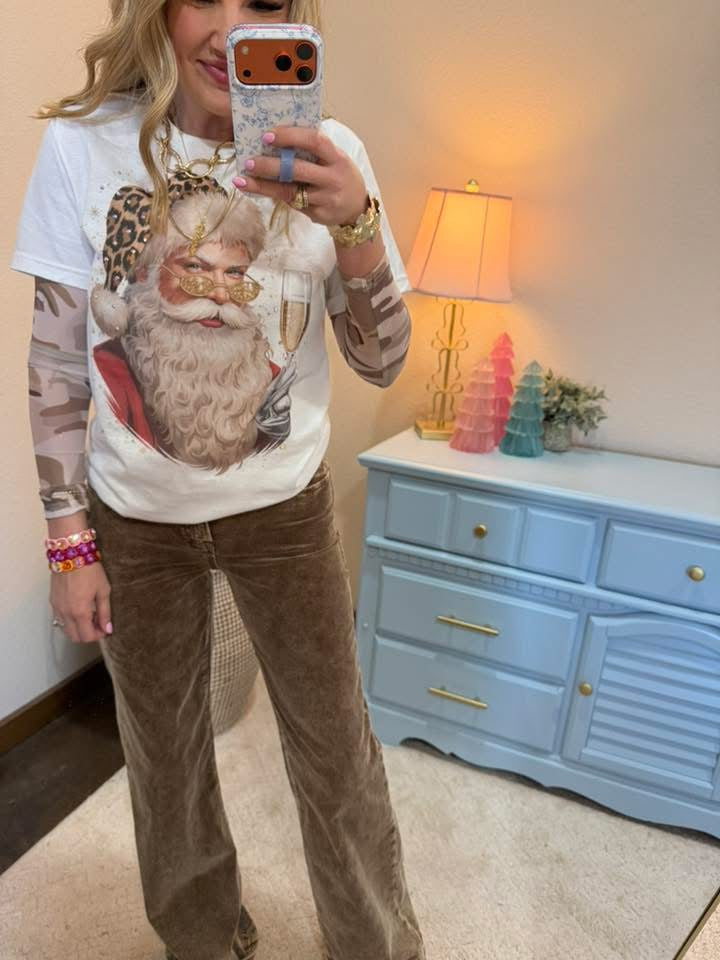Santa Leopard Champagne Embellished Tshirt