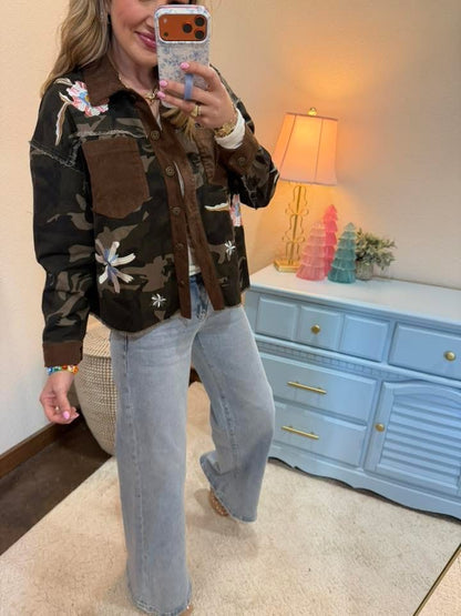 Camo Corduroy Patch Embroidered Jacket FS