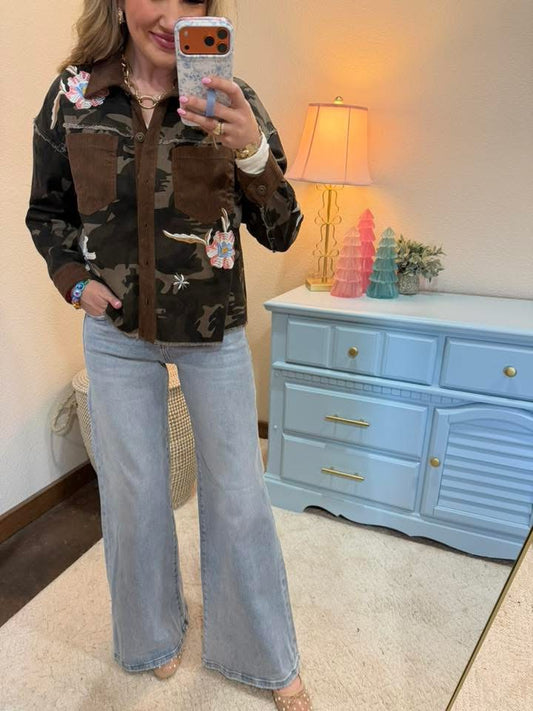 Camo Corduroy Patch Embroidered Jacket
