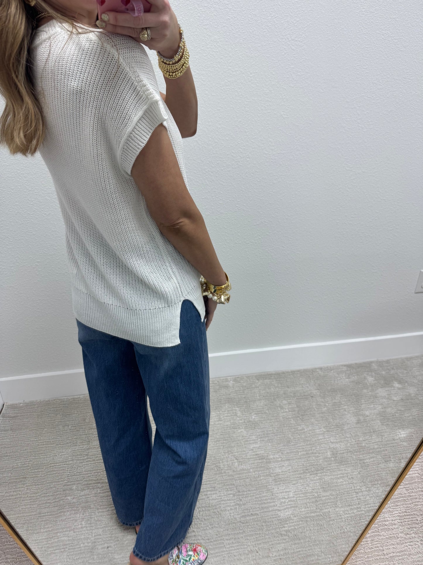 White Knit Short Sleeve Top