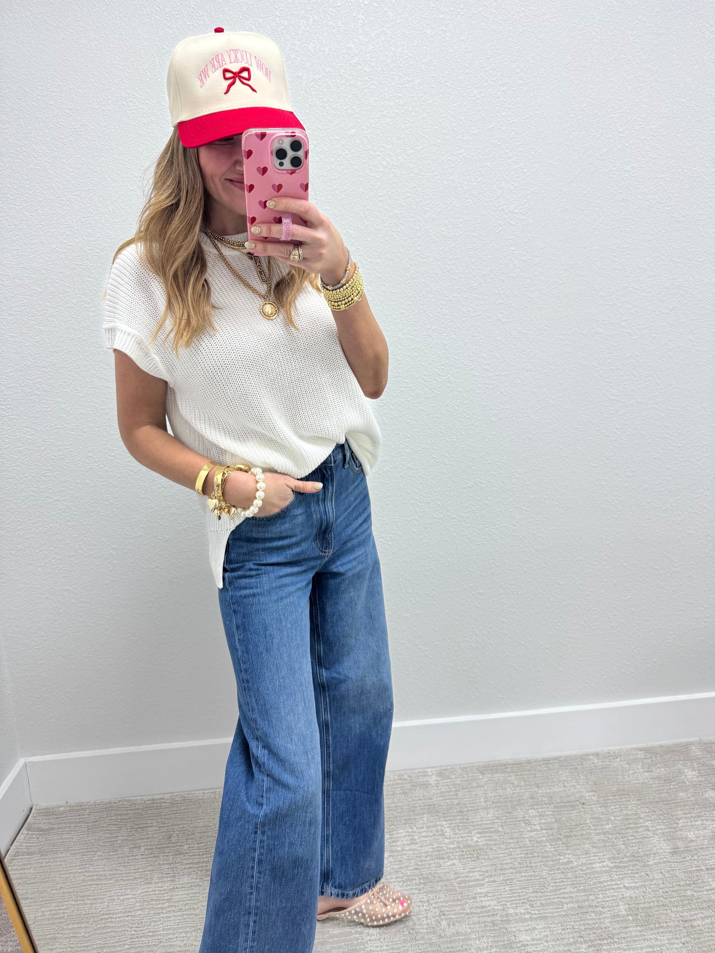 White Knit Short Sleeve Top