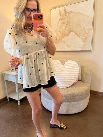 Cream Sheer Black Polka Dot Top
