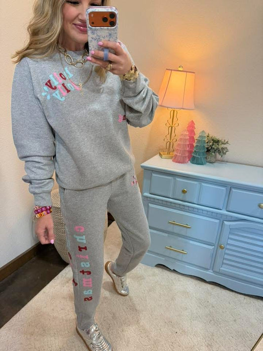 Gray Holly Jolly Two Piece Sweat Suit