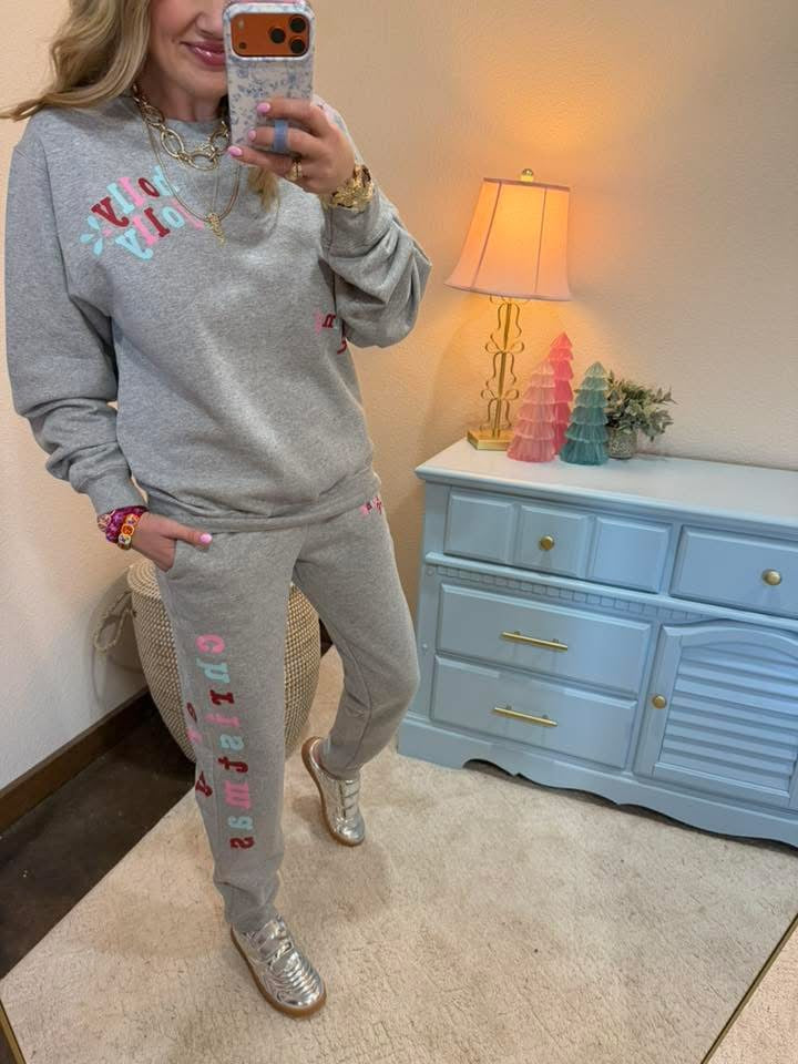 Gray Holly Jolly Two Piece Sweat Suit