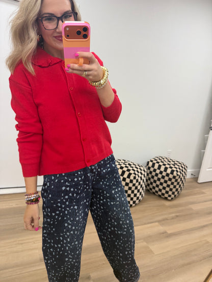 Red Ruffle Neck Sweater
