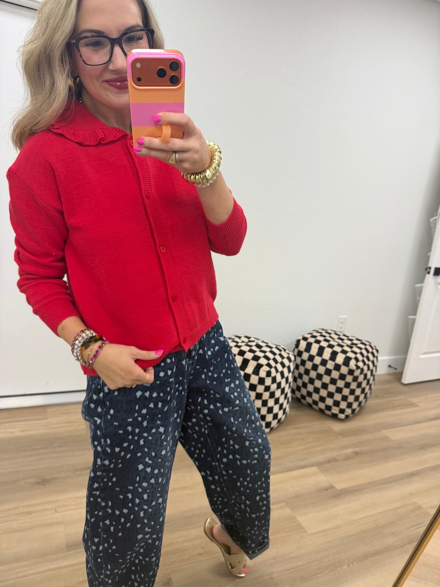 Red Ruffle Neck Sweater