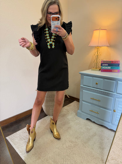 Black Pleated Sleeve Dress