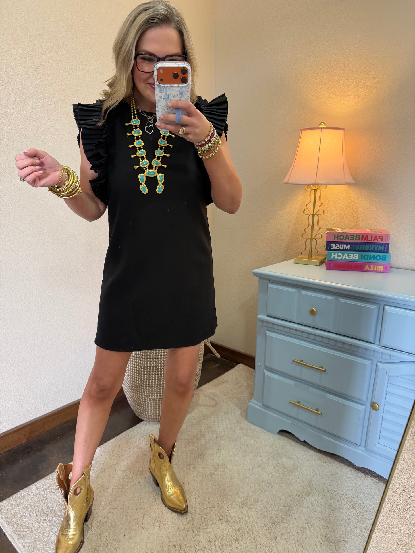 Black Pleated Sleeve Dress