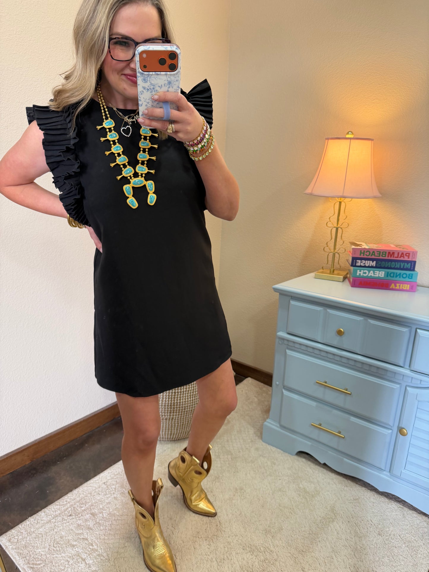 Black Pleated Sleeve Dress