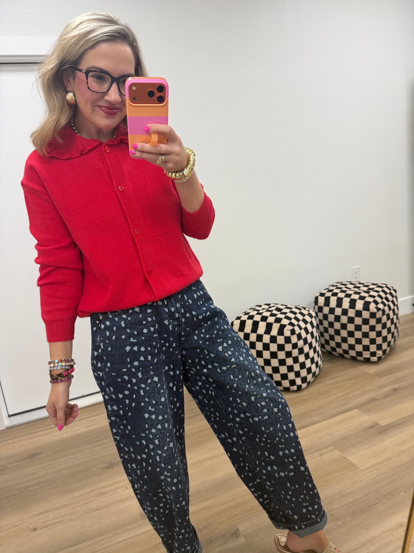 Red Ruffle Neck Sweater