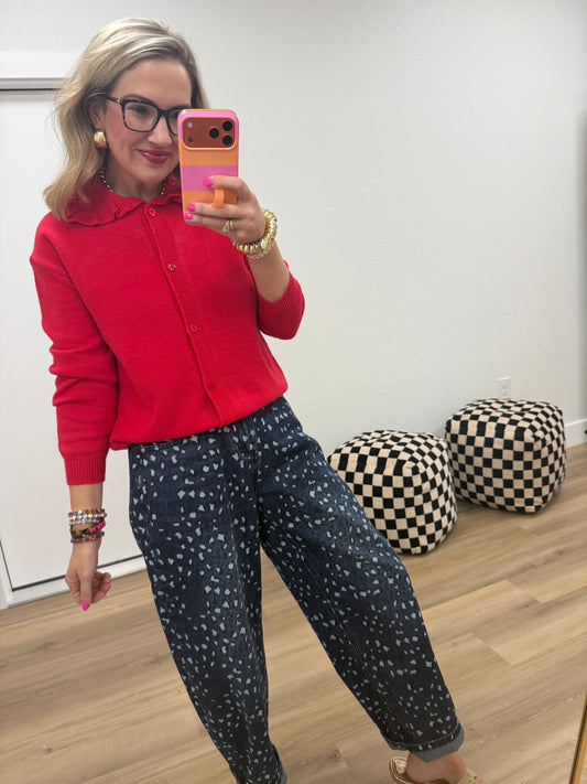 Red Ruffle Neck Sweater