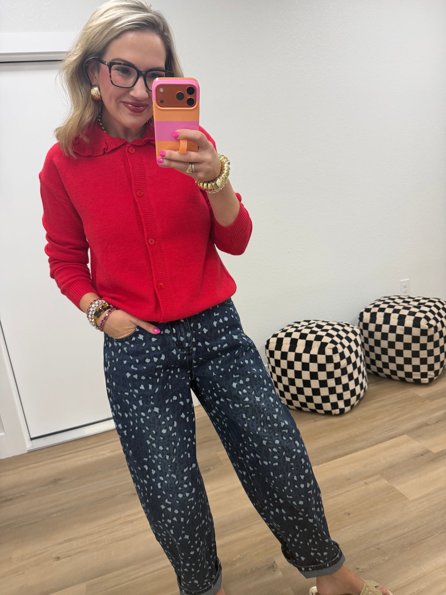 Red Ruffle Neck Sweater