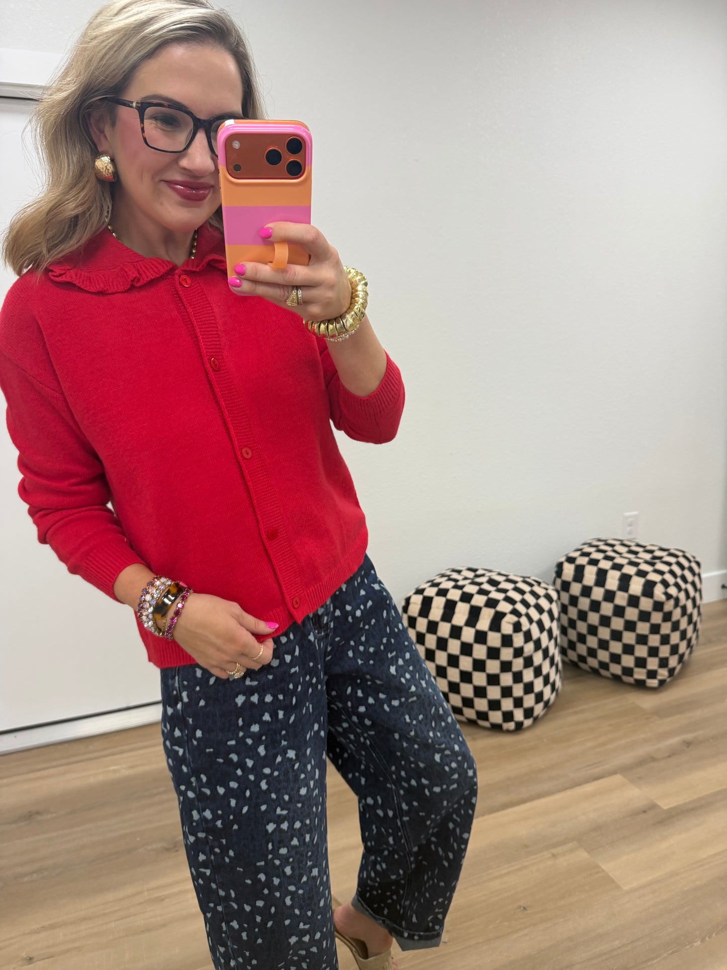 Red Ruffle Neck Sweater
