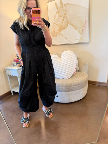 Black Sleeveless Elastic Waist Romper