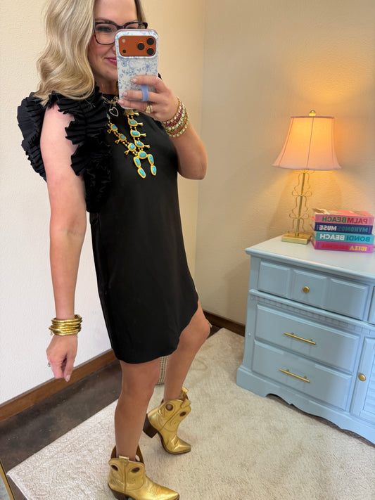 Black Pleated Sleeve Dress