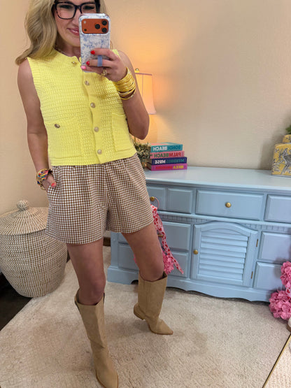 Brown Gingham Relaxed Fit Shorts