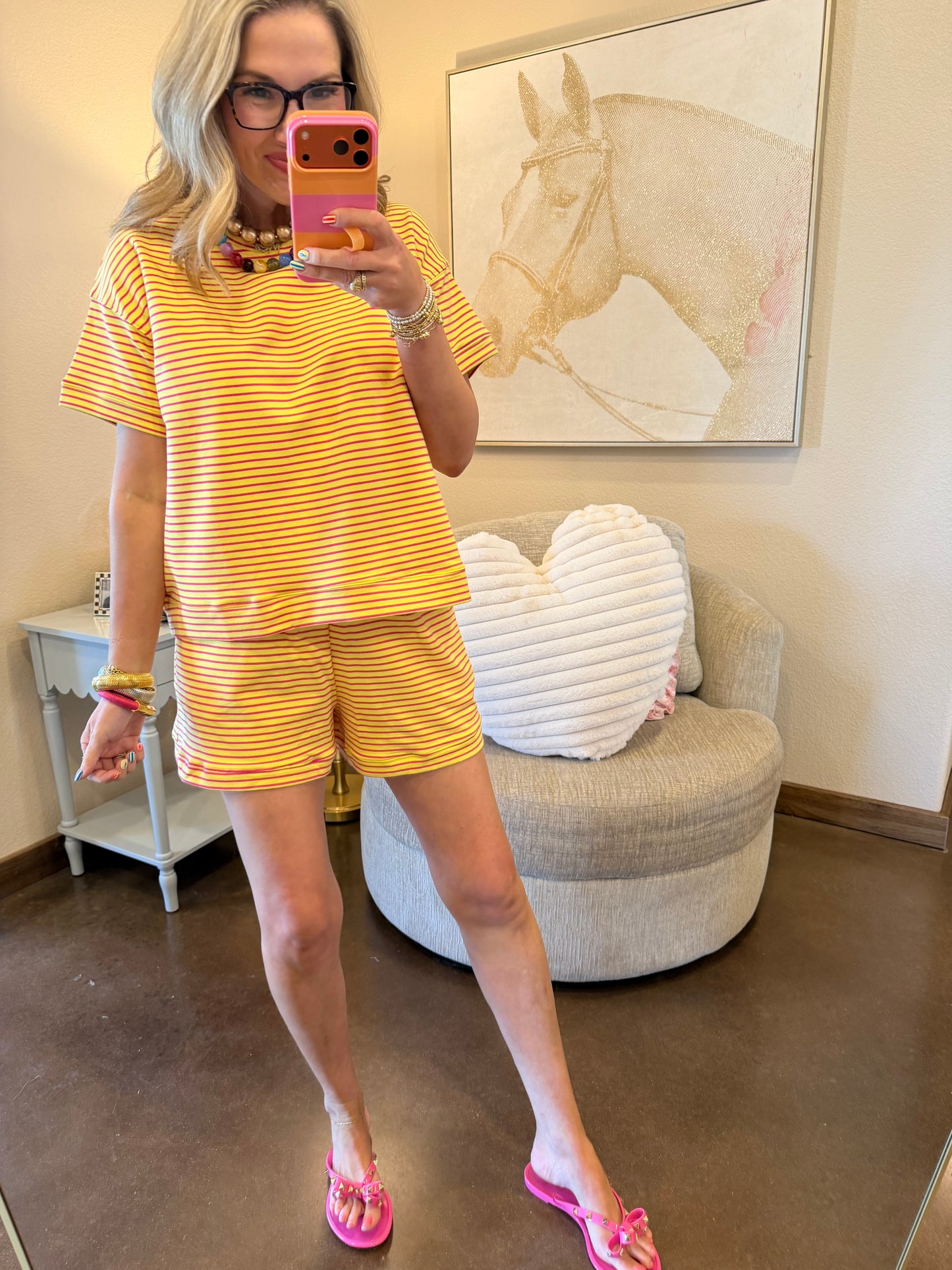 Yellow & Pink Striped Short Set