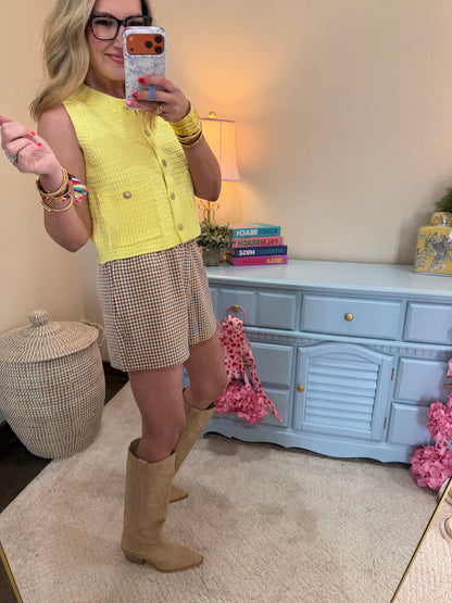 Brown Gingham Relaxed Fit Shorts