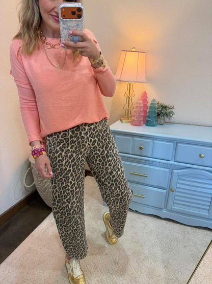 Coral Soft Melange Hacci Exposed Seam Hi-low Tee fs