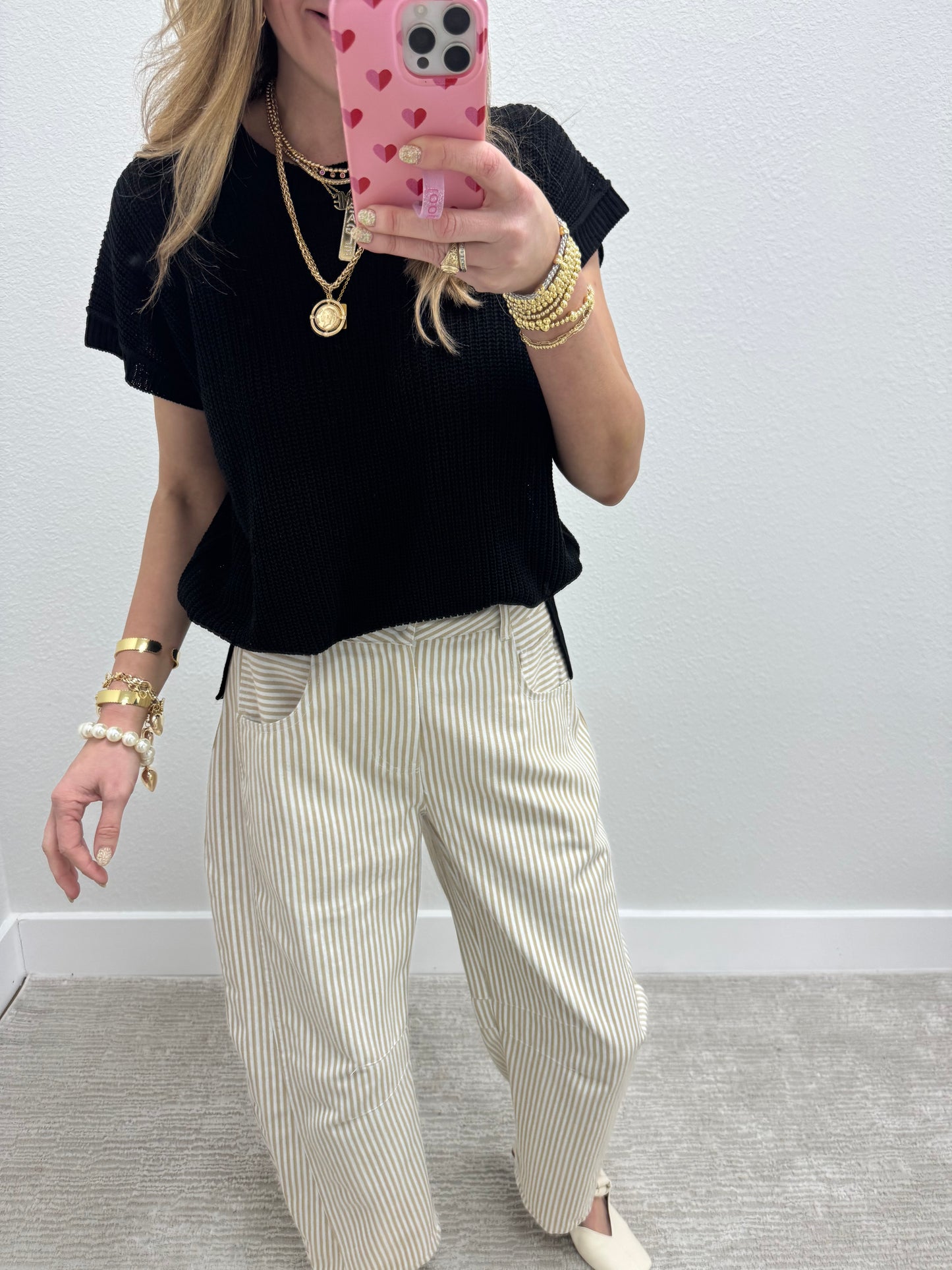 Black Knit Short Sleeve Top