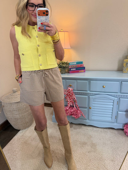 Brown Gingham Relaxed Fit Shorts