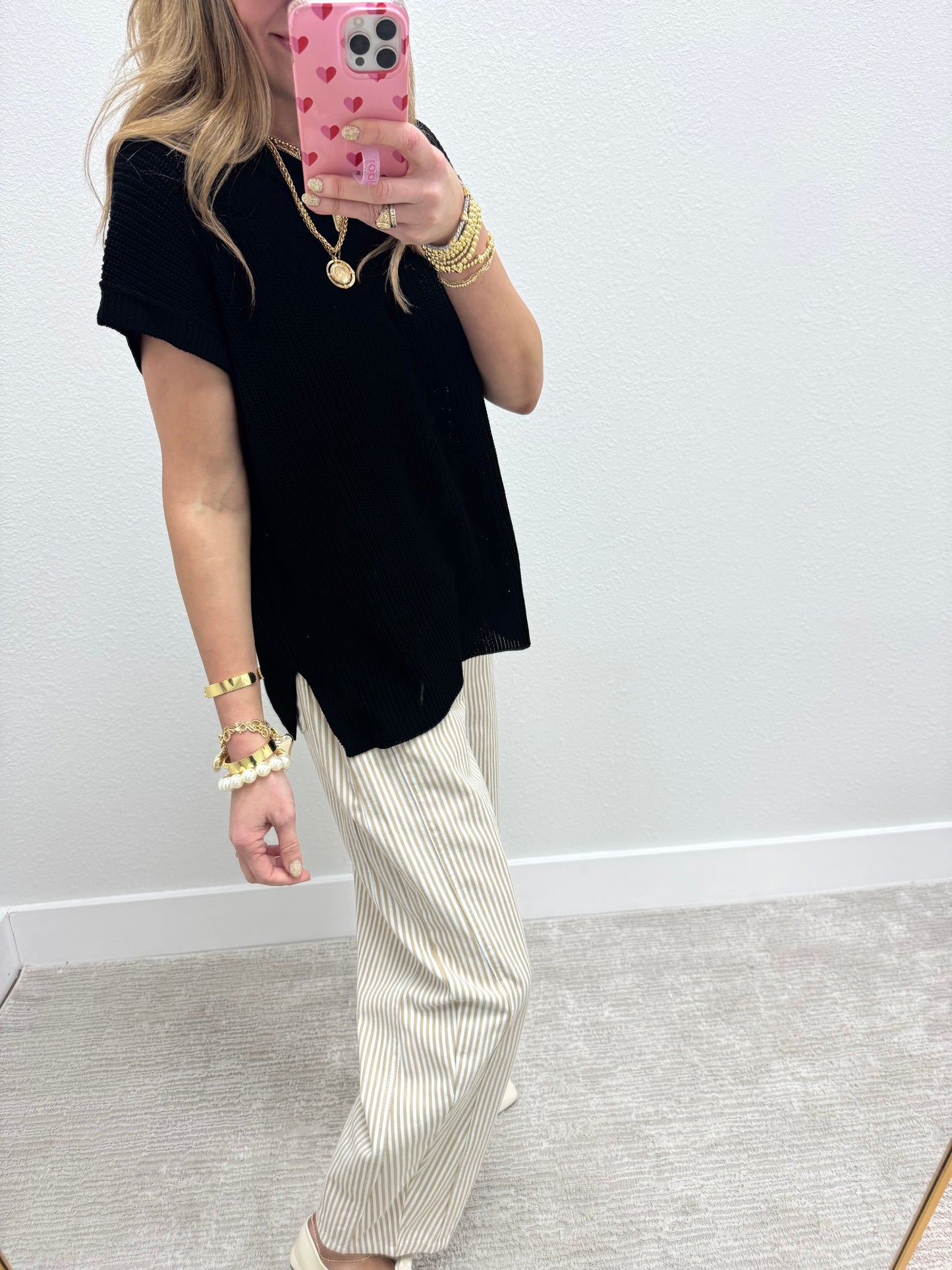 Black Knit Short Sleeve Top