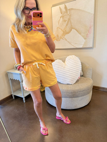 Yellow & Pink Striped Short Set
