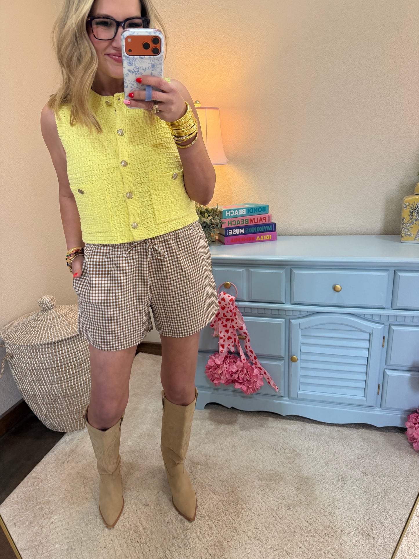 Brown Gingham Relaxed Fit Shorts