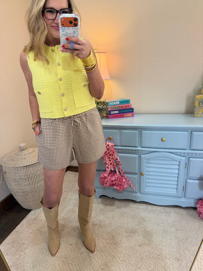 Brown Gingham Relaxed Fit Shorts