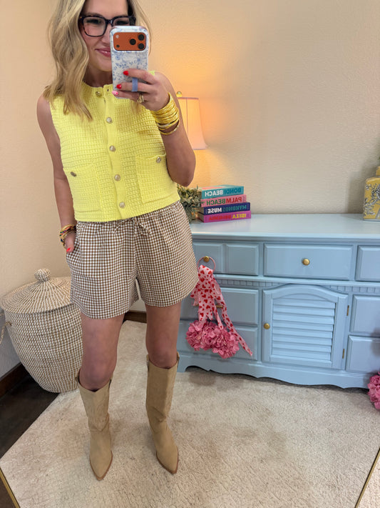 Brown Gingham Relaxed Fit Shorts