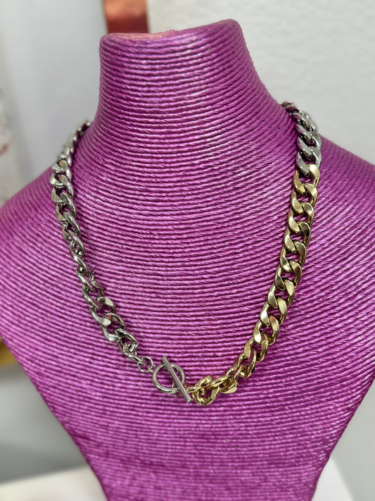 Silver/Gold Ombre Chunky Link Necklace
