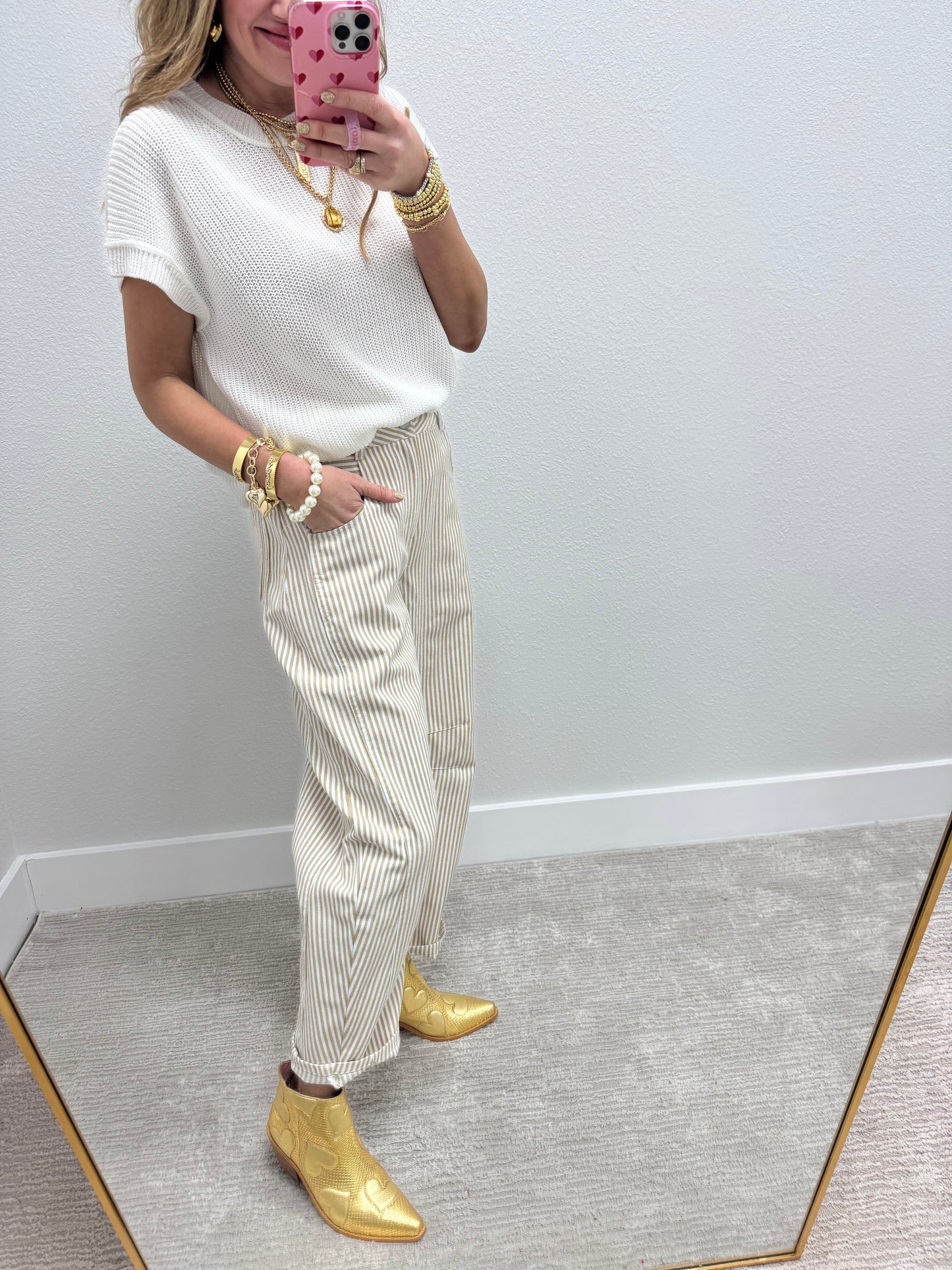 White Knit Short Sleeve Top