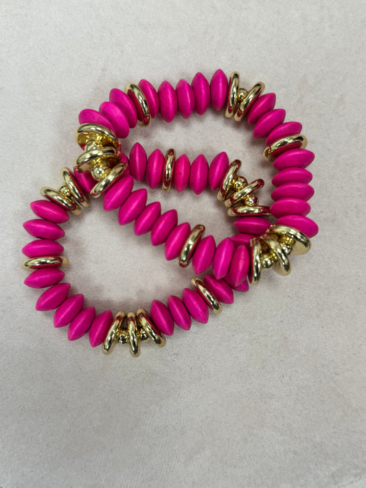 Set of 2 Gold and Colored Wood Bead Bracelet Set (3 colors!)