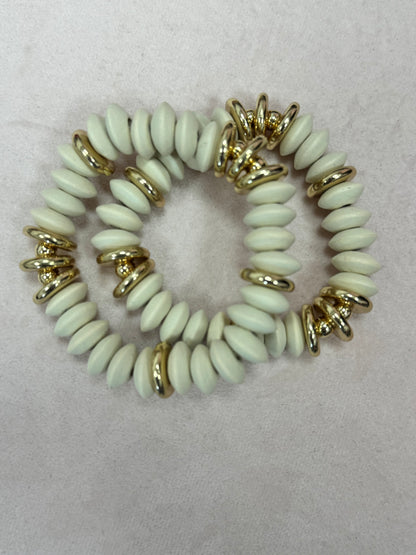 Set of 2 Gold and Colored Wood Bead Bracelet Set (3 colors!) FS