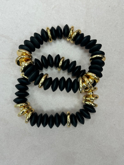 Set of 2 Gold and Colored Wood Bead Bracelet Set (3 colors!) FS