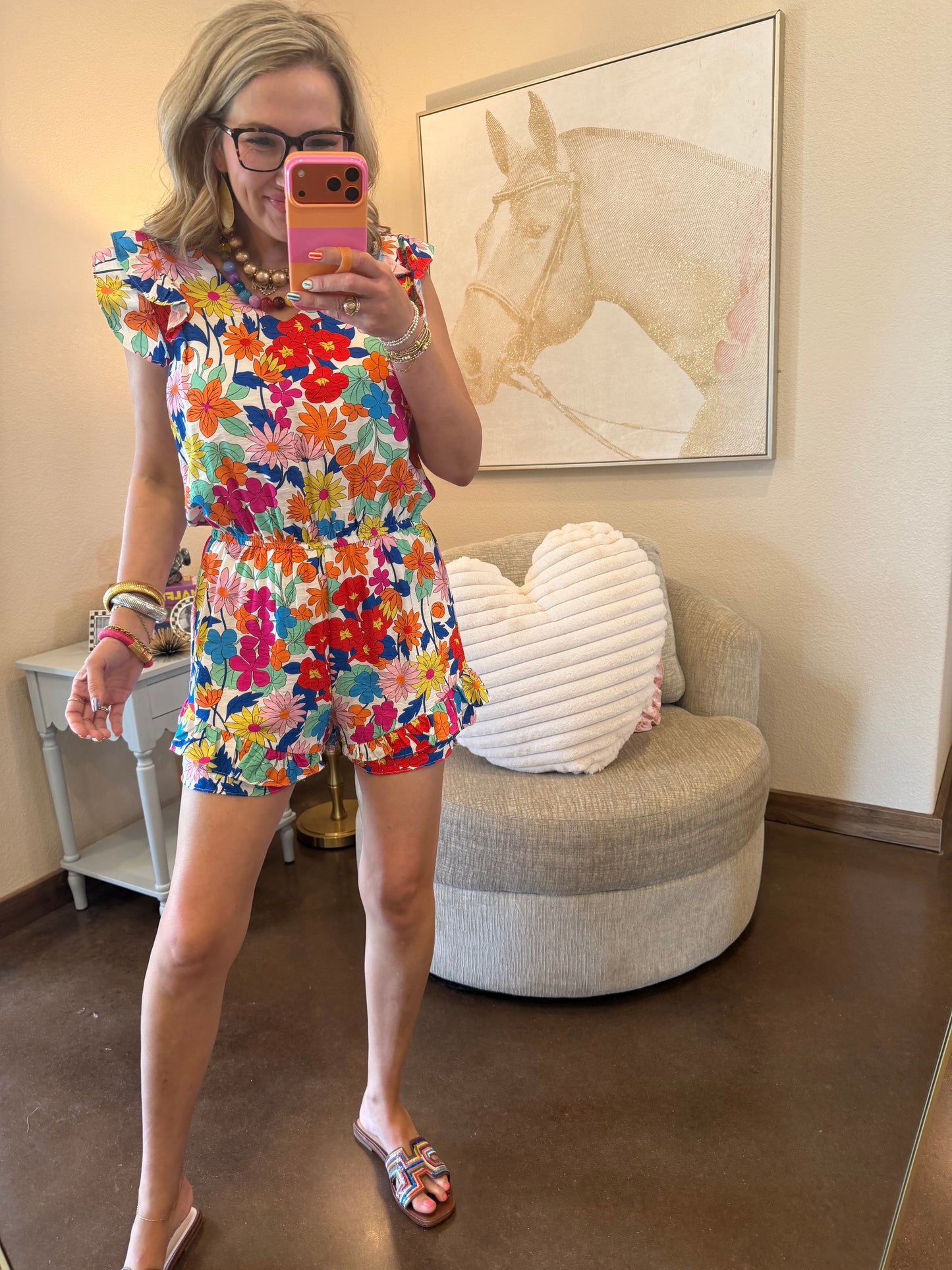 Off White Floral Print Romper