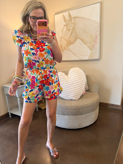 Off White Floral Print Romper