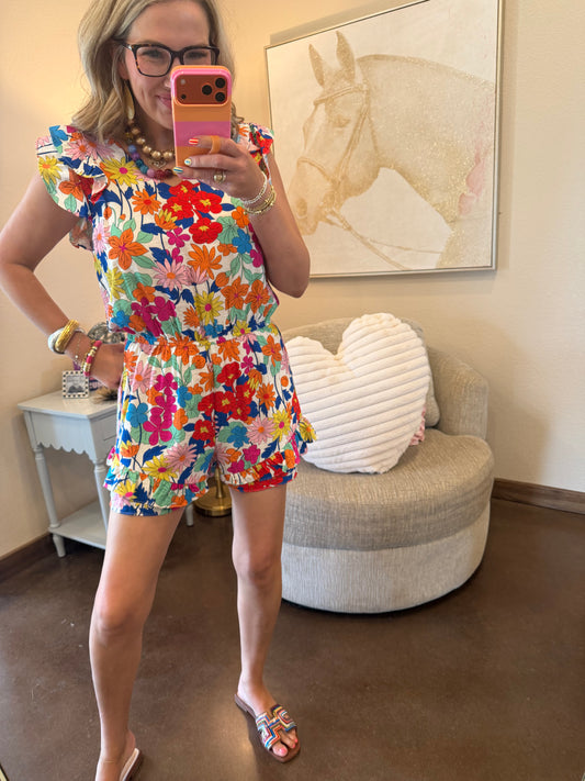 Off White Floral Print Romper