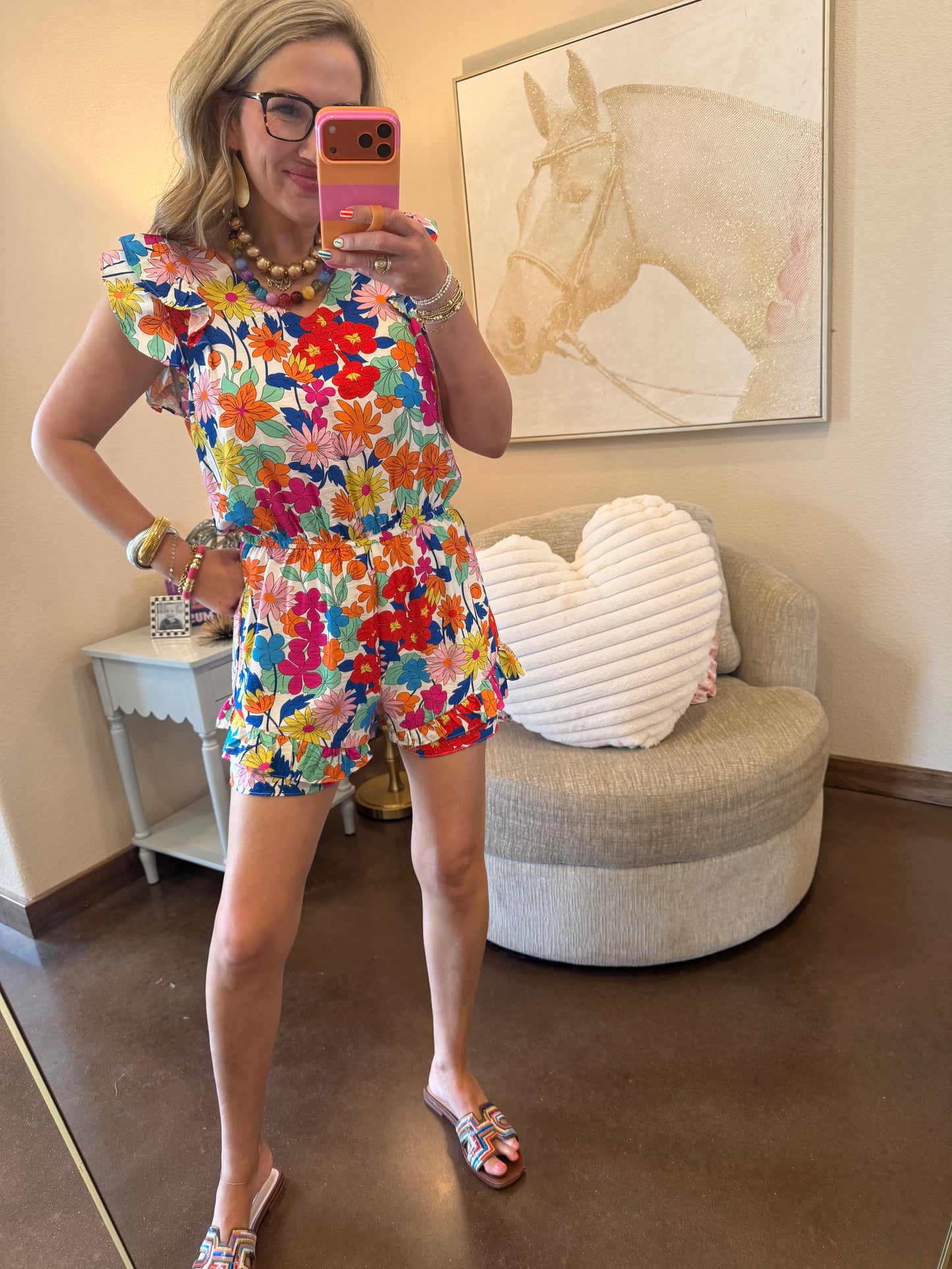 Off White Floral Print Romper