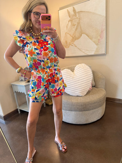 Off White Floral Print Romper