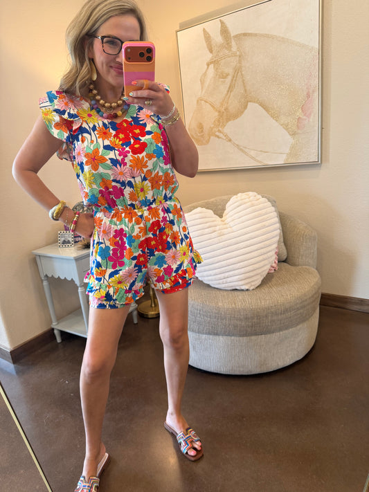 Off White Floral Print Romper